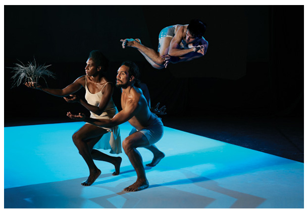 Elma Kris, Daniel Riley McKinley and Waangenga Blanco / Bangarra Dance Theatre's Belong / Photograph: Jason Capobianco